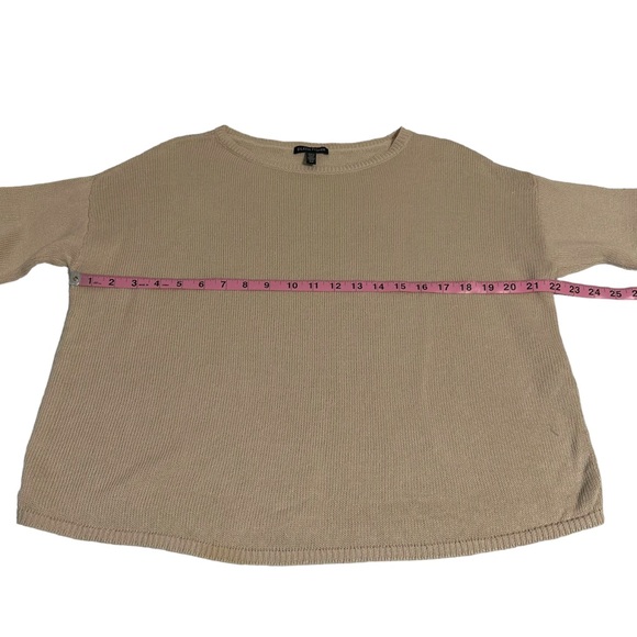 Eileen Fisher | Tan Knit Boxy‎ Fit Organic Linen Cotton Sweater Size S Oversized - Picture 10 of 11